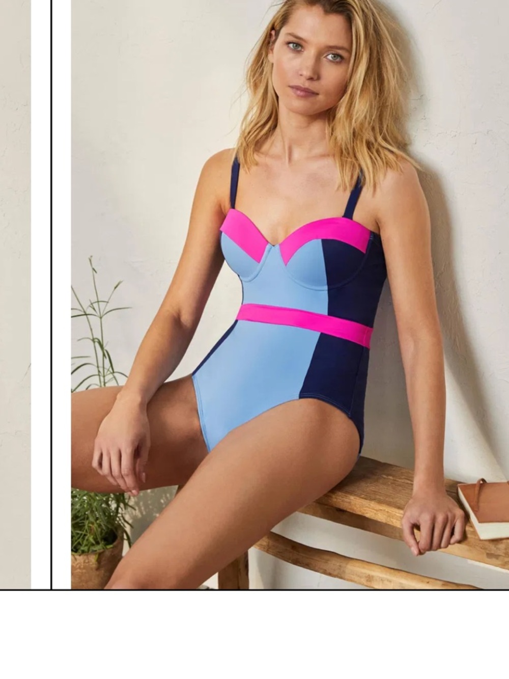 Boden Santorini Swimsuit 32DD Navy Blue Pink Colorblock One Piece NWT